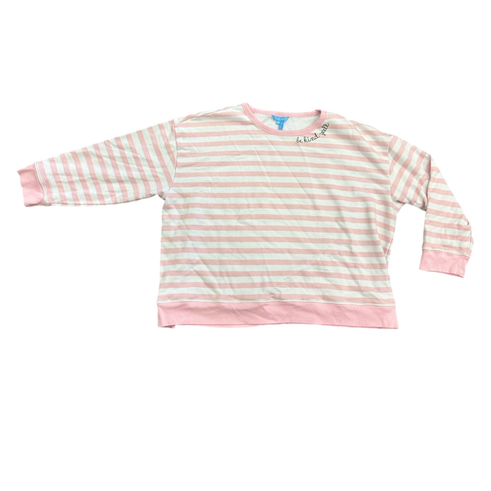 Draper James Pink White Striped Boxy Crew Neck Sweatshirt Size‎ 2X